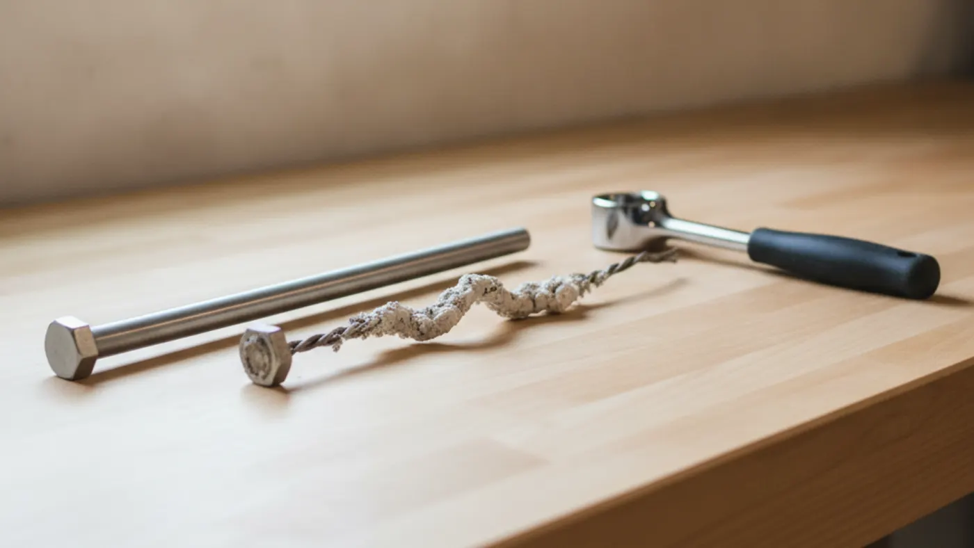 A new water heater anode rod next to an old anode rod corroded down to its steel core wire