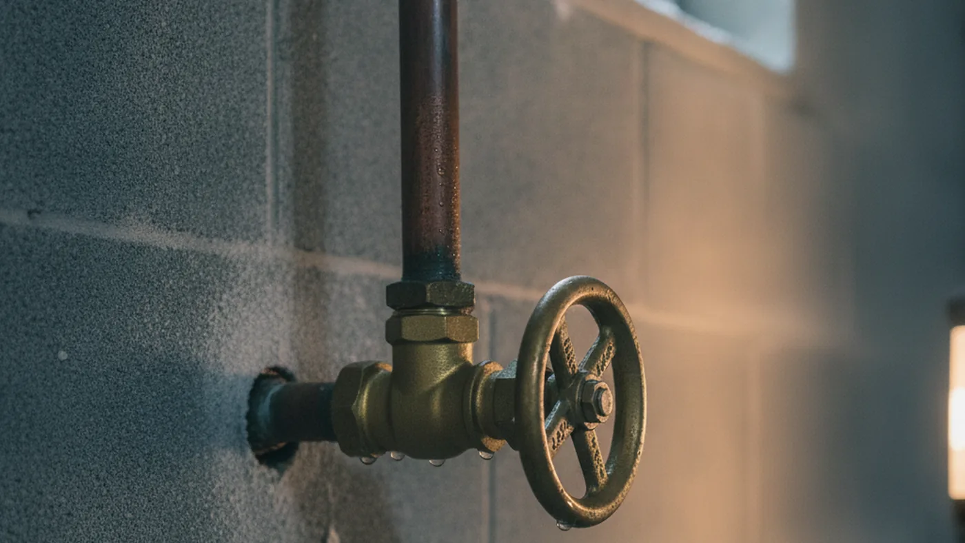 Cold water supply line entering a Delaware basement in winter where inlet temperature limits tankless output
